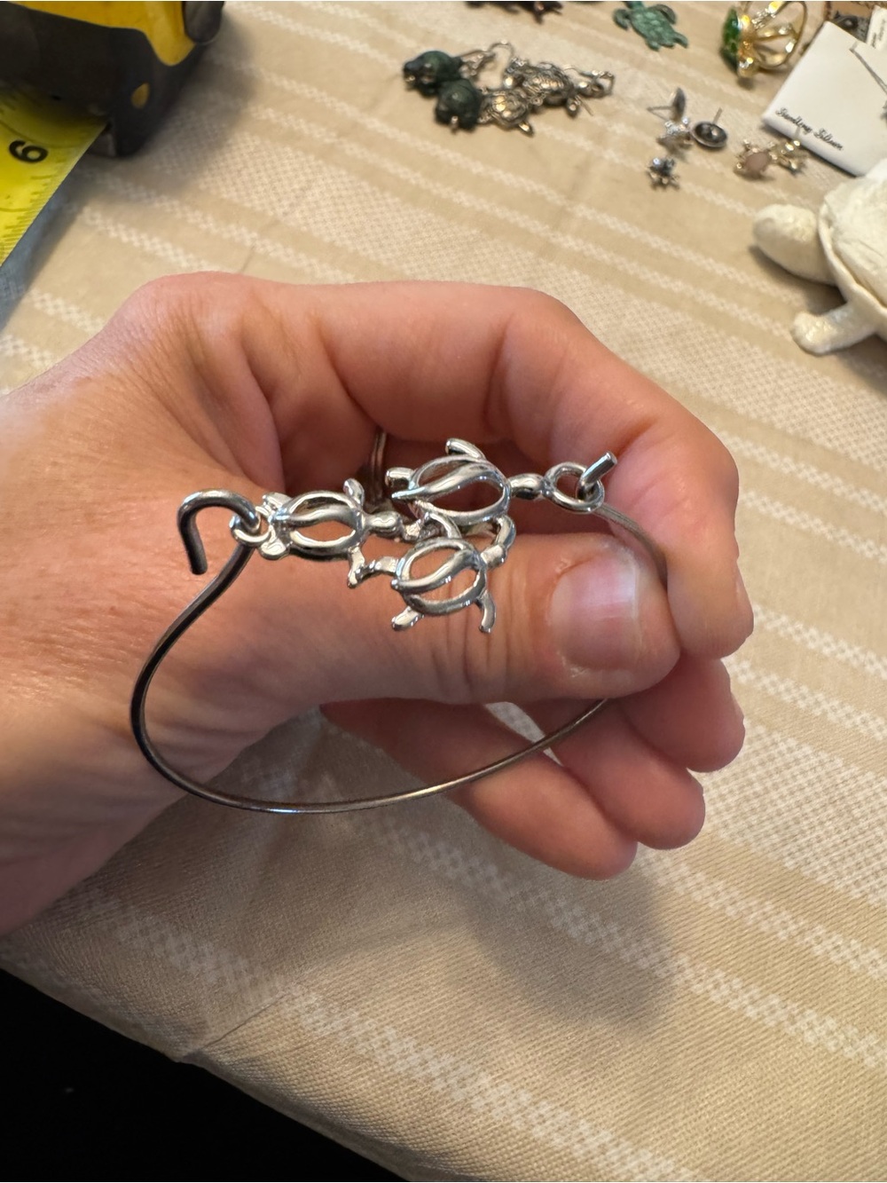 Silver Turtle Charm Bangle Bracelet